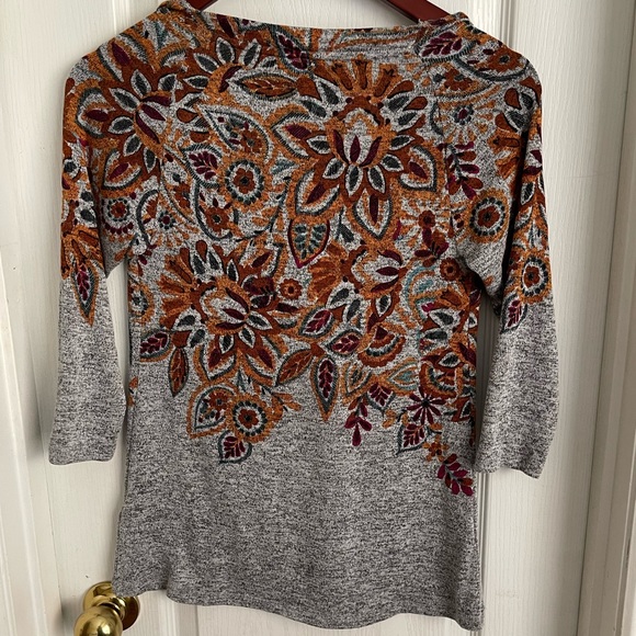 Anthropologie Gray Floral Cowl Neck Top - Picture 2 of 2